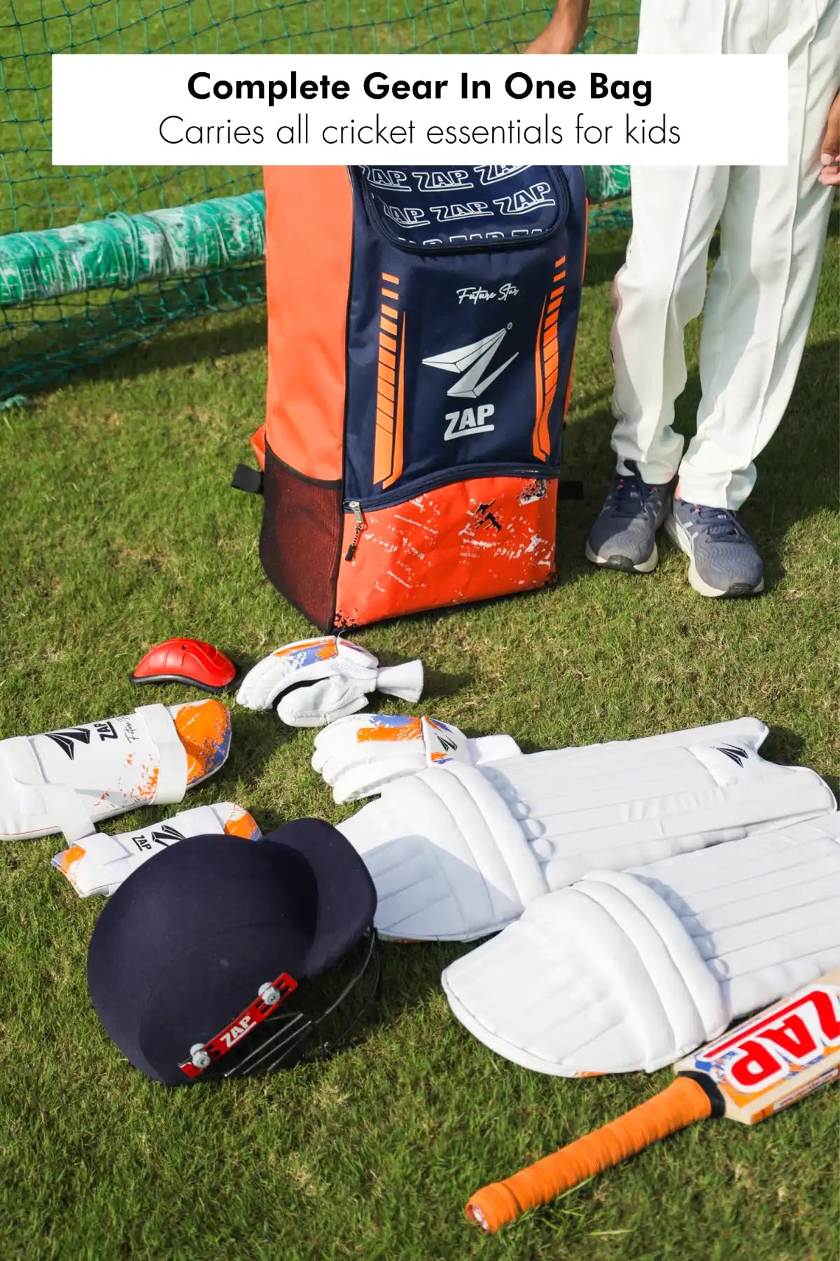 ZAP Future Stars Kit — Complete Junior Cricket Kit Including Helmet (Boys/Girls)